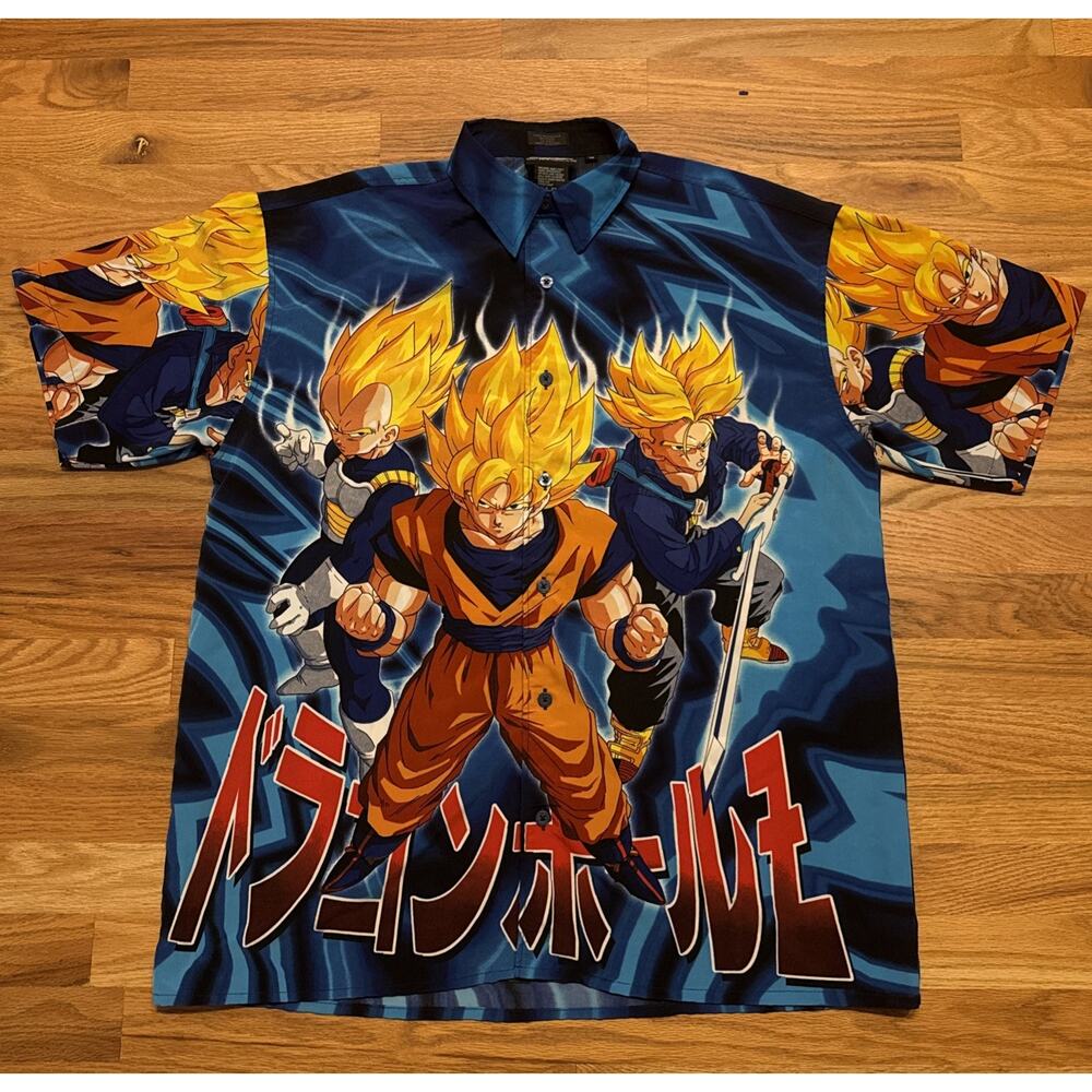 Vintage 2001 Y2K Dragon Ball Z Goku Button Down Short Sleeve Shirt Men's Size M